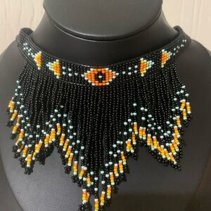 Artisan Beaded Black and Orange Necklace
